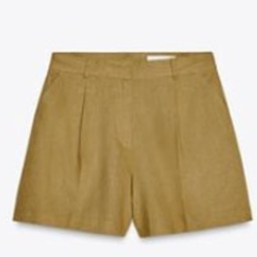ZARA LINEN BLEND HIGH RISE OLIVE GREEN SHORTS MEDIUM NWT